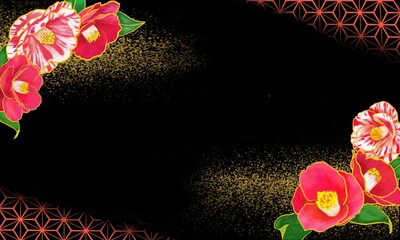 椿と麻の葉模様の背景