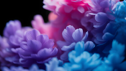 Obraz premium Closeup of vibrant floral arrangement featuring pink purple and blue hues creating a soft dreamy and artistic botanical background