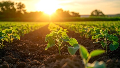 Growing Soybeans in a Field.