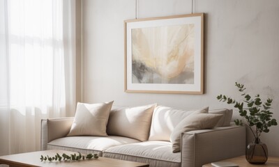 Fototapeta premium Beige and cream living room, art piece