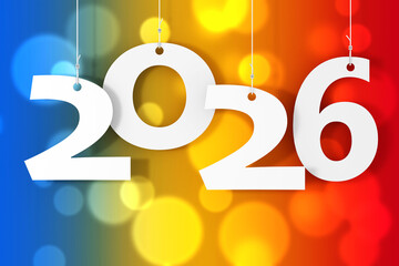 Hanging on Ropes New 2026 Year Sign. 3d Rendering