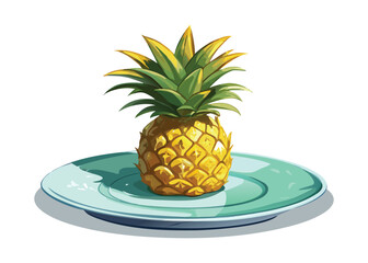 Pineapple art illustration vector drawing tropical fruit on plate summer food design
