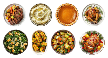 PNG Delicious festive meal variety, element set on transparent background