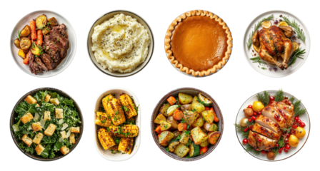PNG Delicious festive meal variety, element set on transparent background