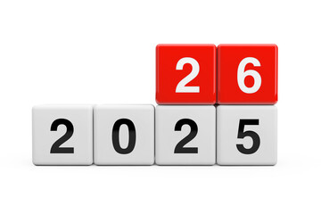 Blocks with the transition from year 2025 to 2026. 3d Rendering