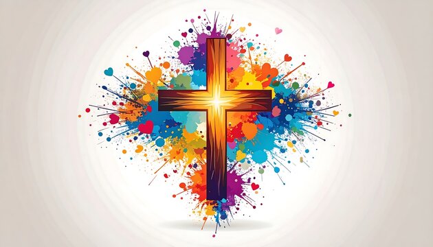 Colorful Cross Illustration - Faith, Religion, and Artistic Expression. - Powered by Adobe
