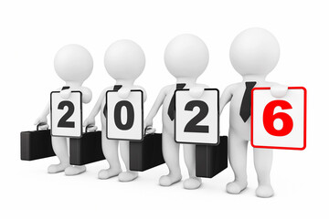 3d Businessmans with New 2026 Year Sign. 3d Rendering