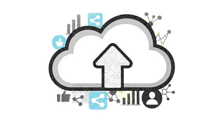 Cloud Upload Icon with Arrow and Data Elements