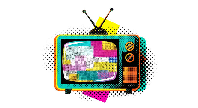 Colorful Retro Television with Antenna and Static