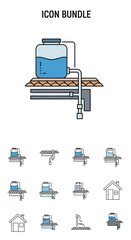 Icon bundle featuring a water tank system, suitable for illustrating water storage and supply concepts.