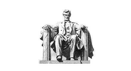 Abraham Lincoln Statue Halftone Illustration on White Background
