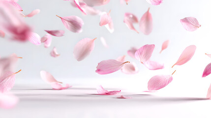 Fototapeta premium Sakura petals flying in the wind on a white background. Sakura background