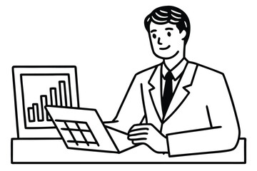 Businessman working on laptop and reviewing financial chart data office desk