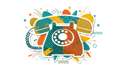 Colorful Retro Rotary Phone with Abstract Design