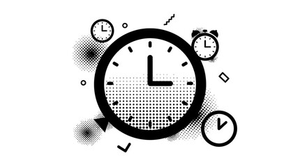 Stylish Black and White Time Icon with Multiple Clocks