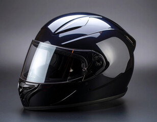 Fototapeta premium Sleek and Stylish: A Shiny Black Motorcycle Helmet for Enhanced Safety and Performance, Full Face Helmet: Providing Maximum Protection for Motorcycle Riders on the Road
