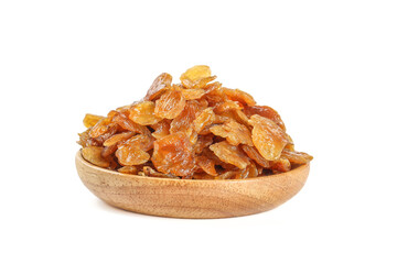 Dried Golden Raisins in Wooden Bowl - Yunnan Province Dried Fruits on White Background