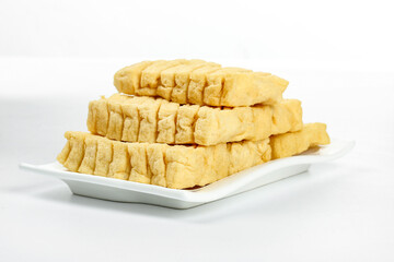Fresh Sliced Tofu on White Plate - Asian Cuisine Ingredient on Clean Background