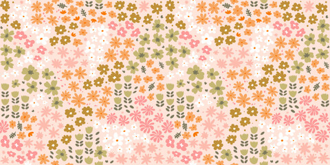 Ditsy floral seamless pattern summer pink flowers