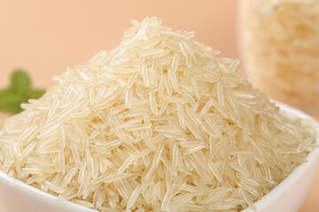 Long Grain Fragrant Basmati Rice in Bowl - Premium Quality Raw Rice Grains for Cooking