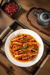 Stir-Fried Shiitake Mushrooms with Crispy Asparagus in Savory Sauce - Traditional Asian Vegetarian Cuisine