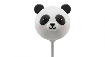 Fototapeta premium A delightful panda-shaped cake pop, presented against a plain white background, features cute details and simple color palette.