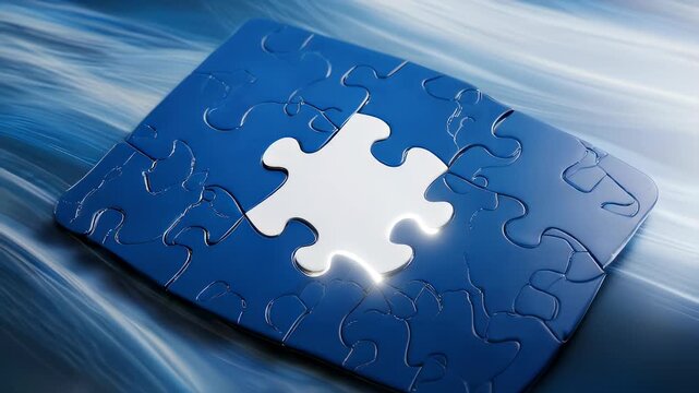 Blue puzzle pieces with a missing section
