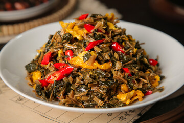 Szechuan Stir-Fried Red Cabbage with Dried Plum and Egg - Traditional Chinese Homemade Dish