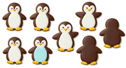 Fototapeta premium Festive penguin-shaped cookies, adorned with icing, create a cheerful and delightful display.