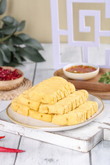 Fresh Fried Tofu Sticks with Dipping Sauce Asian Vegetarian Food Studio Shot