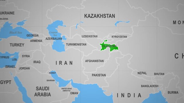 Tajikistan Country Outlined on World Map 2D Animation Central Asia
