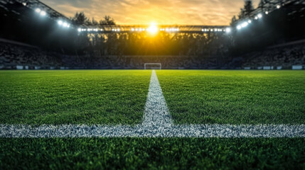 Soccer ball on the field of stadium with light