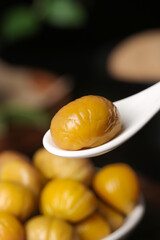 Glazed Chestnut on Spoon - Sweet Candied Nuts Food Photography