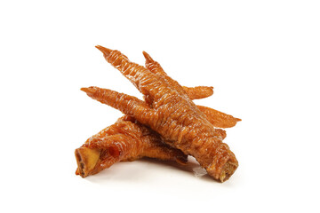 Glazed Chicken Feet Asian Delicacy Snack with Soy Sauce Marinade on White Background