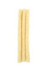 Handmade Yellow Dried Noodles Isolated on White Background - Traditional Asian Pasta Sticks