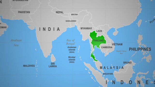 Thailand Country Outlined on World Map 2D Animation Southeast Asia