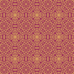 Intricate Golden Geometric Pattern on Deep Red Background - Seamless Repeating Design