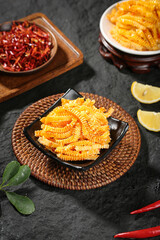 Spicy Konjac Belly Sticks and Sour Vegetarian Wei Long Snacks with Chili Peppers