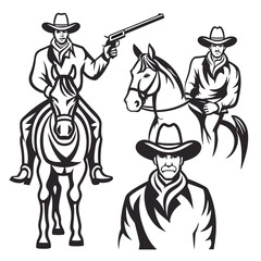Western Cowboy Riders and Headshot Art