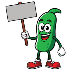 Smiling Cartoon Pickle Holding Sign Board