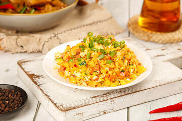 Golden Fried Rice with Egg and Green Onions - Asian Food Photography Showcase