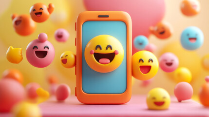 smartphone with emoji online social media icons