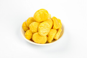 Sweet Roasted Chestnut Kernels in White Bowl - Autumn Holiday Food Photography
