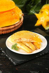 Fresh Sliced Yellow Tropical Fruit Platter with Peach and Star Fruit from Guangdong