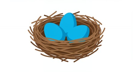 Bird nest with blue eggs