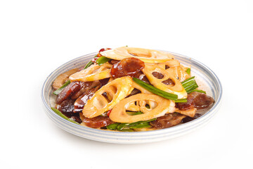 Wok-Fried Lotus Root with Meat and Sesame Seeds Asian Stir-Fry Dish