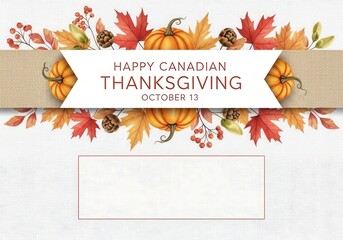 Happy canadian thanksgiving autumn harvest decorations with pumpkins and leaves