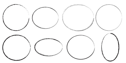 Set of round grunge circles shapes on a white background. Grunge round shapes. Grunge banner and paint brush stamps, paint brush stock set, outline circle paint brush 
