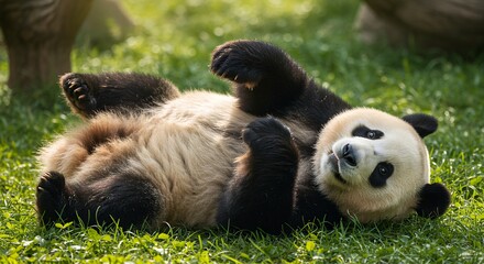 Panda lying on grass