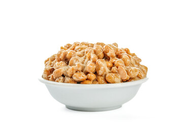 Japanese Natto Fermented Soybeans in White Bowl Traditional Asian Food